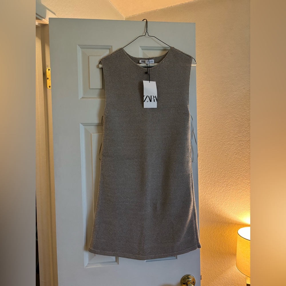 Zara taupe Textured Sweater Dress